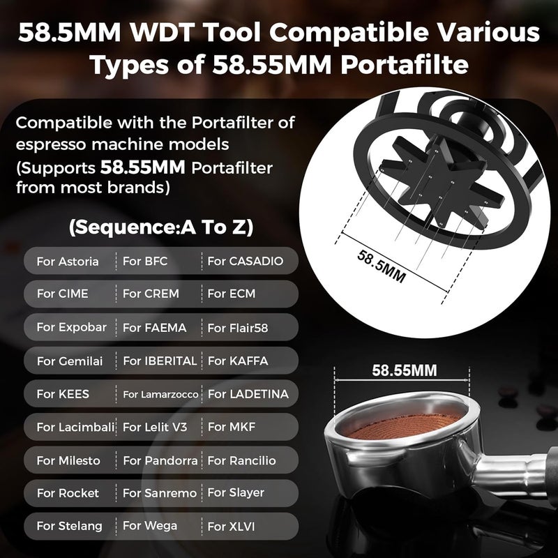 IKAPE Espresso Coffee V3 WDT Tool, 58mm Stirrer Distribution Tool, Equipped with 8-needle Stirrer, Adjustable Needle Height, Coffee Stirrer with Dosing Funnel & Stand - Image 2